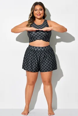 Black Check Quick-Dry Swim...