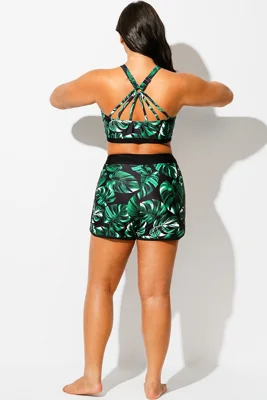 Green Leaf Print Women...