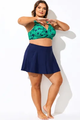 Navy High Waist Swim Skirt With Brief