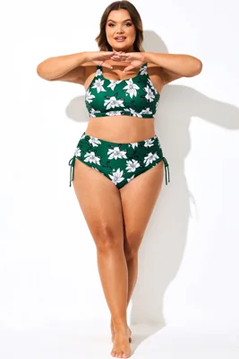 Green Floral Print Side Tie Bikini Brief