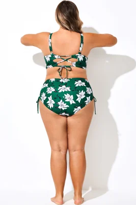 Green Floral Print Side Tie...