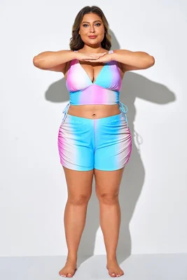 Plus Size Colorful Printed High Waist Slimming Bikini Bottom