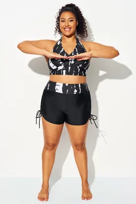 Plus Size Colorblock Women Mid Waist Shorts