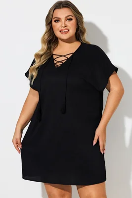 Black V-Neck Lace Up Cover...