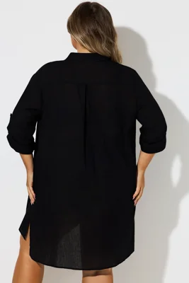 Black Button Front Swim...