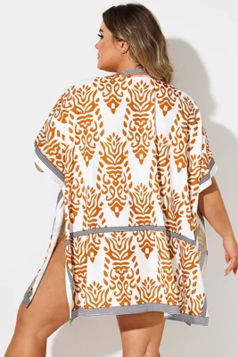Loose Orange Print Batwing...