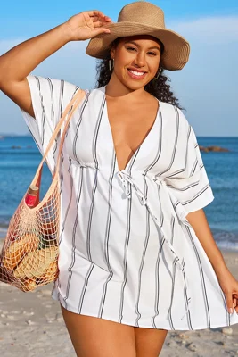 V-Neck Loose Retro Striped...