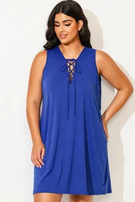Blue Sleeveless V-Neck Lace...