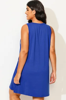 Blue Sleeveless V-Neck Lace...
