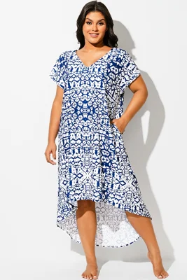 V-Neck High Low Geometric...