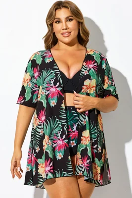 Loose Tropical Print Short Sleeve Cover Up