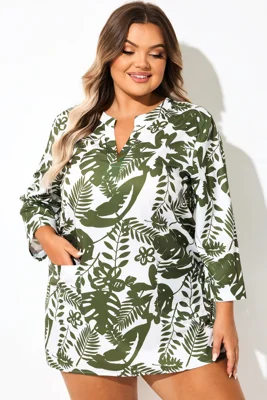 Green Leaf Print Pullover...
