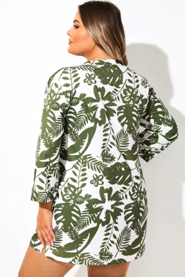 Green Leaf Print Pullover...