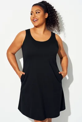 Plus Size Solid Black Sleeveless Cover Up