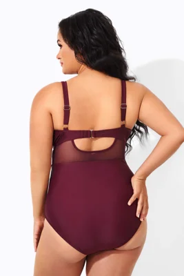 Wine Cut Out Mesh Fashion...