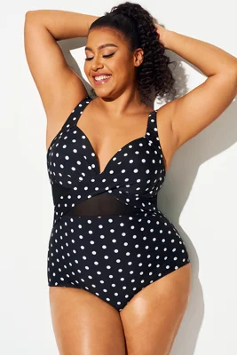 Polka Dot V-Neck Cutout One...