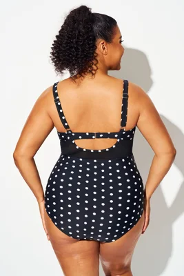Polka Dot V-Neck Cutout One...