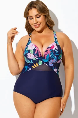 Navy Cut Out Mesh Underwire...