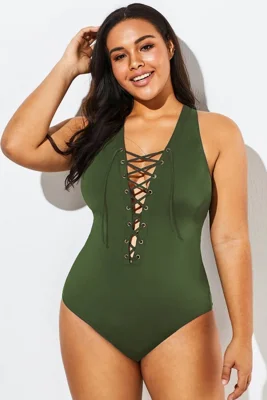 Green Lace Up One Piece...