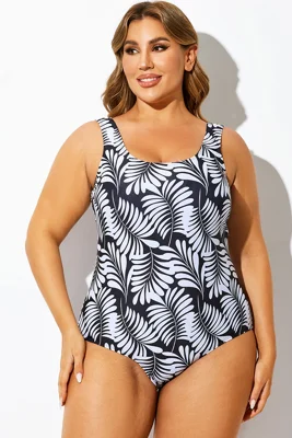 Leaf Chic Print Sport One Piece Swimsuit