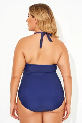 Blue Faux V-neck Women One...