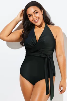 Black V-Neck Wrap Halter...