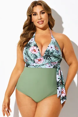 Floral Print Wrap Halter...