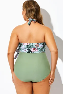 Floral Print Wrap Halter...