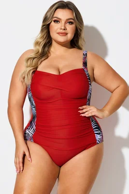 V-Neck Leaf Print Tummy...