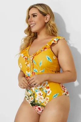 Yellow Ruffles V-neck...