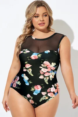 High Neck Black Floral...