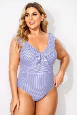 Stripes Ruffled V-neck...