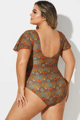 V-Neck Flutter Sleeve Belt...