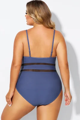 Navy V-Neck Mesh Plus Size...