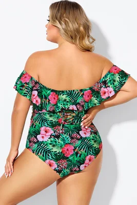 Floral Print Bandeau Off...