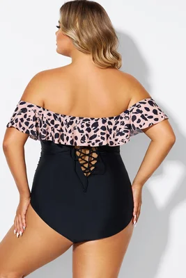 Animal Print Ruffle Off...