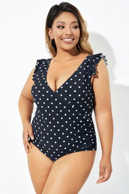 Black Polka Dot Wild Side One Piece Swimsuit 