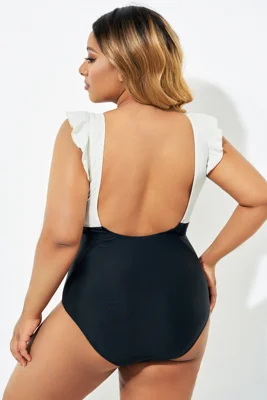 Black & White Ruffle Open...