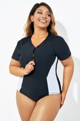 Black High Neck Cap Sleeve One Piece Swimsuit