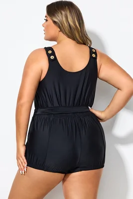 Black Classy Button Romper...