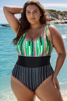 Plus Size Mixed Stripe...