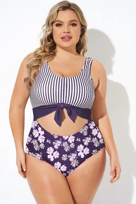 Purple Stripe Floral Print...