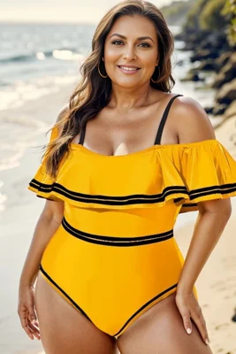 Yellow Off Shoulder Ruffles...