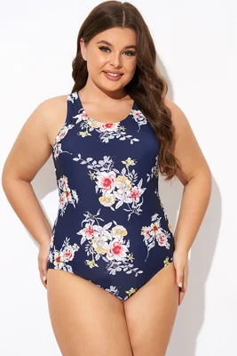 Flower Stripes Scoop Neck...