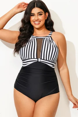 Stripe High Neck Mesh...