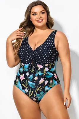 Crewneck Flower Print Polka...