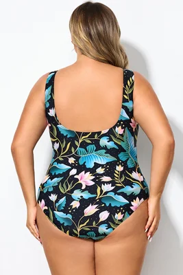 Crewneck Flower Print Polka...