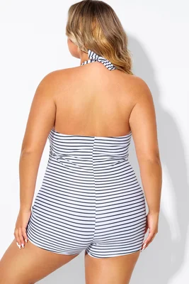 Striped Ruched Panel Halter...