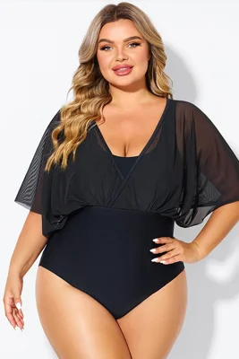 Solid Black Mesh Patchwork...