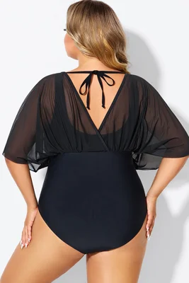 Solid Black Mesh Patchwork...